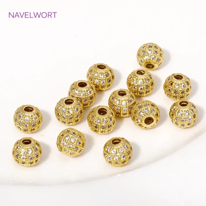 18K Gold Plated Brass with Zircon Round Spacer Beads,Bracelet Beads For Jewelry Making,Beads Separators,DIY Jewelry Accessories - Image 3