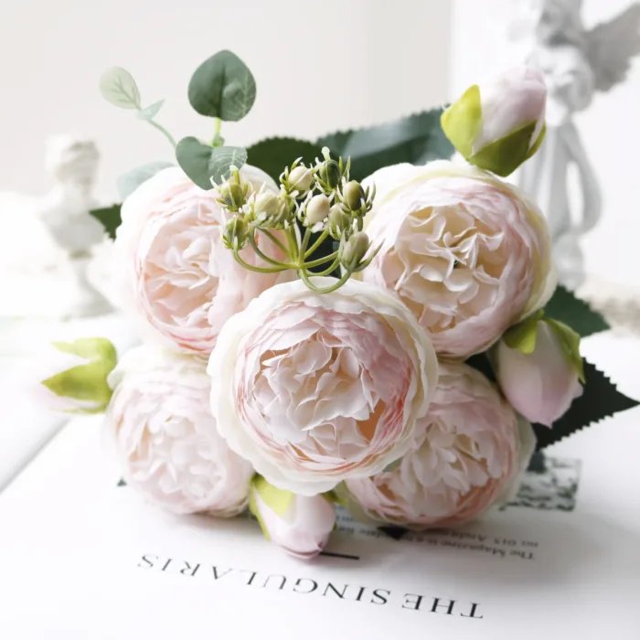 30cm Rose White Peony Artificial Flowers Bouquet 5 Big Head and 4 Bud Cheap Fake Flowers for Home Wedding Decoration Indoor - Image 4