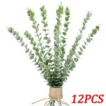12/10PCS Eucalyptus Leaves Bunch Branch Artificial Plastic Plants Leaves Green Stems Wedding Faux Fake Flowers Cake DIY Decor - Image 7