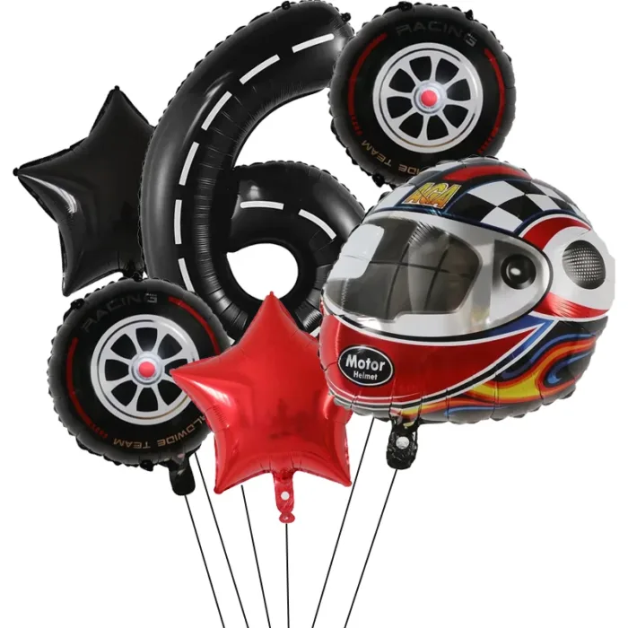 6PCS Motor Helmet Balloon Wheel Tire Racing Balloons Birthday Decor Boys Race car Dirt Bike Motorcross Hot Wheel Party Supplies - Image 11