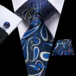 Hi-Tie Designer Black Blue Striped 63inch Silk Men Tie Extra Long Ties for Men Woven Classic 160cm Men Necktie Pocket Square Set - Image 20