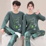 Big Size M-4XL Couple Pajamas Set Cute Cartoon Knited Cotton Sleepwear Women and Men Long Sleeve Pijamas Mujer - Image 2