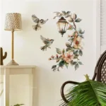 Colorful Flower Pendant Lamp Bird Wall Sticker for Bedroom Living Room Entrance Home Background Decor Self-adhesive Wall Art - Image 4
