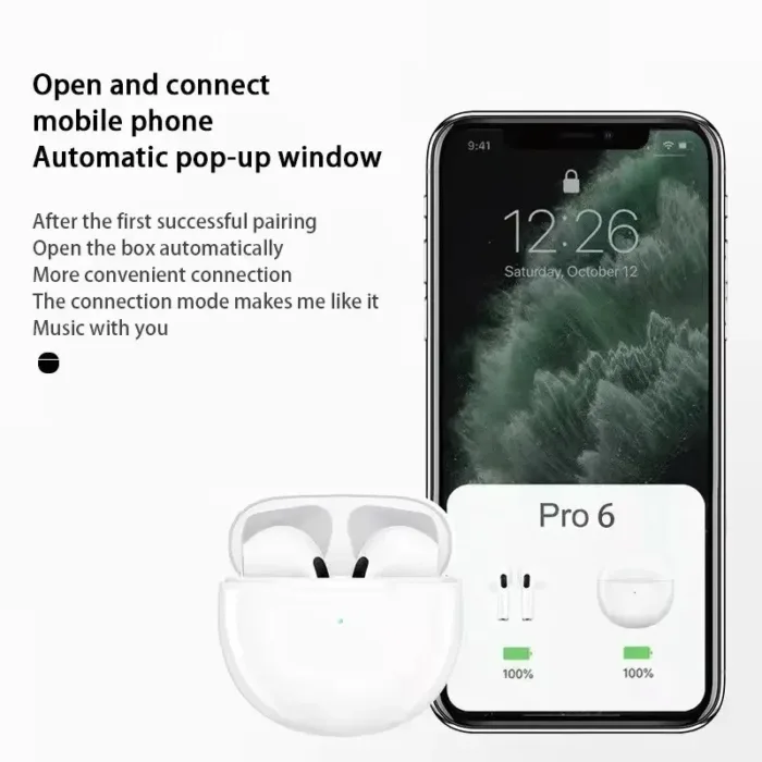 Air Pro6 Bluetooth Headphones Tws Earphone Bluetooth Wireless Bluetooth Headset Pods EarPods Wireless Headphones Pro 6 Earbuds - Image 5
