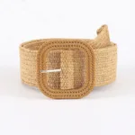 Vintage Bohemian Square Buckle Elastic Braided Belts Women Summer Wild Linen Weave Fake Straw Waist Belt Dress Shirt Decoration - Image 2
