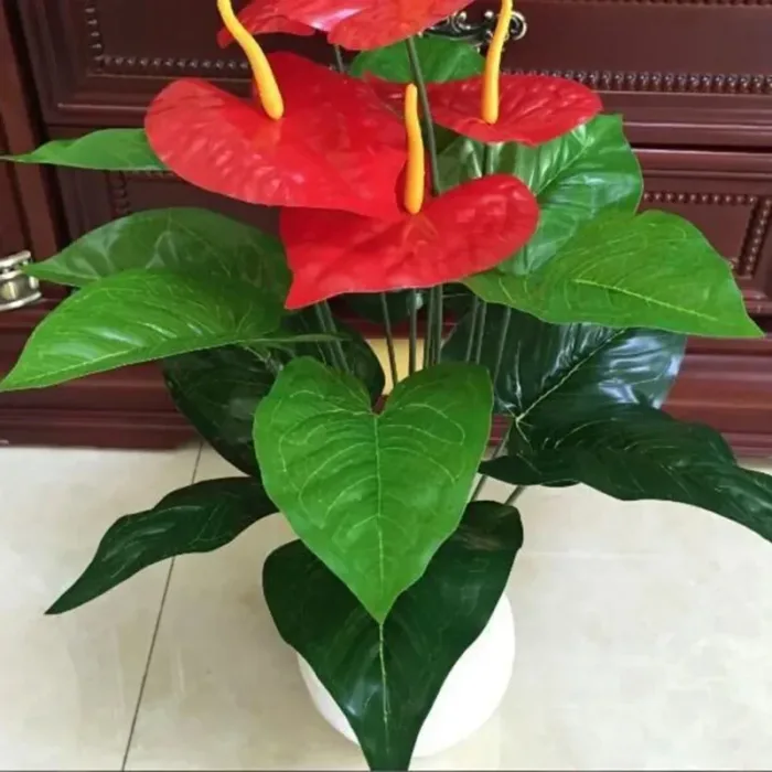 18 Heads Artificial Anthurium Red Green Plastic Plants Home Garden Living Room Bedroom Decoration Fake Plants Home Decor - Image 5