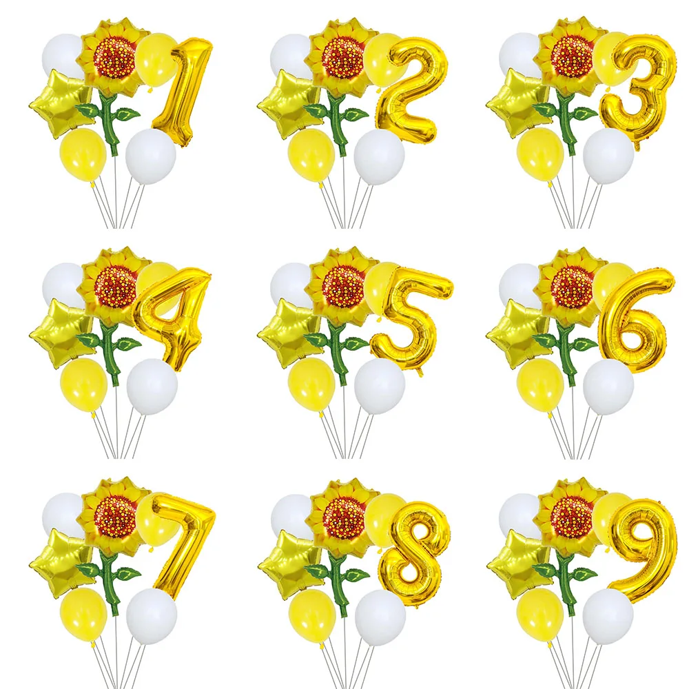 S749fd2849ba444758fe1dddf4b877f26Z.webp 7pcs Large Sunflower Aluminium Foil Balloon 32 Inch Gold Number Ballons Boy Girl Birthday Party Decor Baby Shower Supples Globos - Image 1