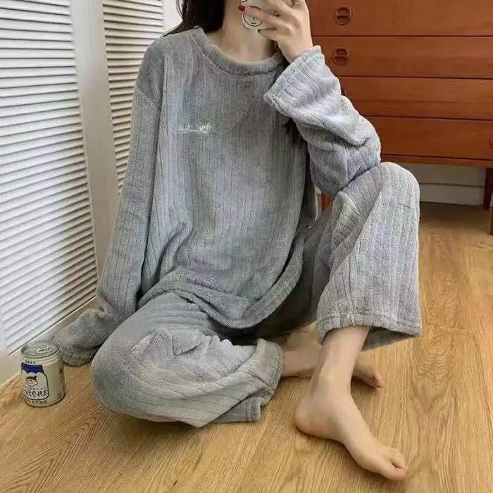 Autumn Women Solid Warm 2 Piece Sets Thicken Velvet Ribbed Fleece Set Pullover And Pants Women Casual Pajama Sets 2024 - Image 23