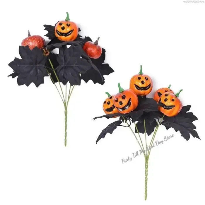 Halloween Decoration Artificial Flowers Bouquet with Pumpkins & Black Roses, Halloween Table Centerpiece for Dining Living Room - Image 4