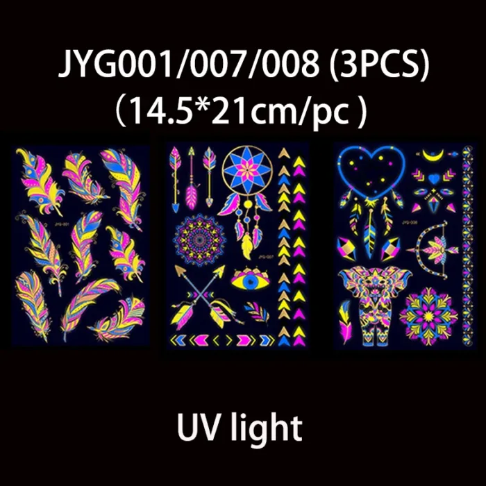 Luminous Temporary Tattoos Stickers Fluorescent Neon In Dark Illuminate Tattoo Elephant/Love Heart Shoulder Tattoo Party Sticker - Image 8