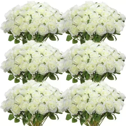 50 Pcs Artificial Rose Flower Silk Roses Bouquet Real Looking Fake Roses for Home Wedding Centerpieces Party Decorations