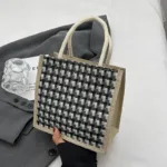 Women Woven Handbag Tote Bag Korean Style Ladies Button Handheld Linen Bags Button/Zipper Handheld Linen Bags Small Shopping Bag - Image 8