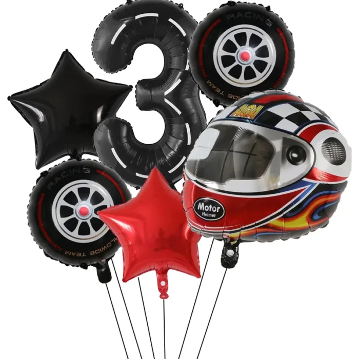 6PCS Motor Helmet Balloon Wheel Tire Racing Balloons Birthday Decor Boys Race car Dirt Bike Motorcross Hot Wheel Party Supplies - Image 7