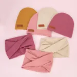 2Pcs/Lot Faux Cashmere Baby Turban Hats Scarf Set Newborn Kids Leather Stick Winter Double Layers Caps Bonnets Fashion Headwraps - Image 3