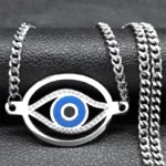 Islam Hamsa Evil Blue Eye Necklace Stainless Steel Turkish Eye Chain Bracelet Greek Jewelry ojo turco acero inoxidable N1137S02 - Image 9
