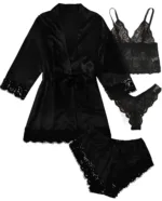 European and American women's pajamas underwear 4-piece set Lei suspender pajamas women's summer set nightgown nightgown - Image 12