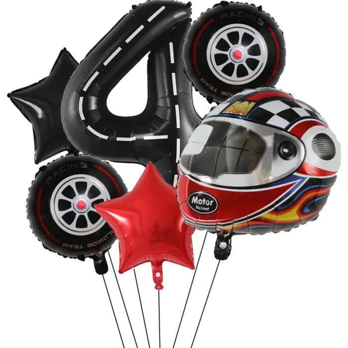 6PCS Motor Helmet Balloon Wheel Tire Racing Balloons Birthday Decor Boys Race car Dirt Bike Motorcross Hot Wheel Party Supplies - Image 9