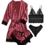 European and American women's pajamas underwear 4-piece set Lei suspender pajamas women's summer set nightgown nightgown - Image 3