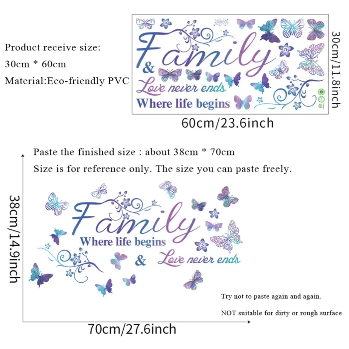 Purple English Family Slogan Wall Sticker Living Room Entrance Background Decor Wallpaper For Home Decoration Beautify Decals - Image 2