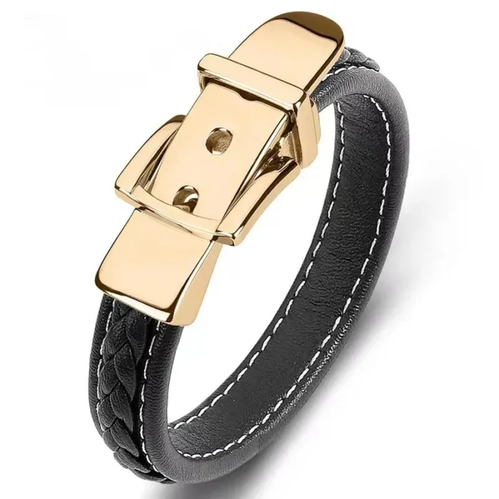 European and American Style Belt Buckle Stainless Steel Trendy Punk Style Men's Bracelet Multicolor Wide Leather Rope Bracelet - Image 12