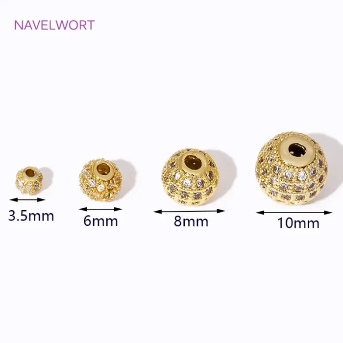 18K Gold Plated Brass with Zircon Round Spacer Beads,Bracelet Beads For Jewelry Making,Beads Separators,DIY Jewelry Accessories - Image 4