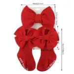 3Pcs/Set Big Bullet Bow Baby Headbands Elastic Nylon Hairbands Anti-Slip Socks Long Knee Cotton Sock 0-12M Maternity Clothing - Image 6