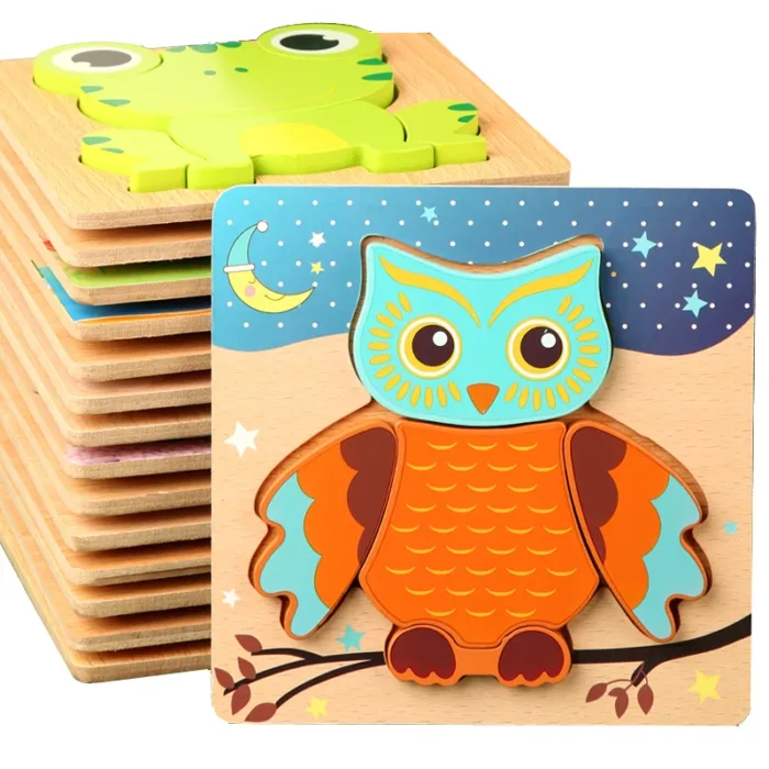 High Quality 3D Wooden Puzzles Educational Cartoon Animals Early Learning Cognition Intelligence Puzzle Game For Children Toys - Image 2