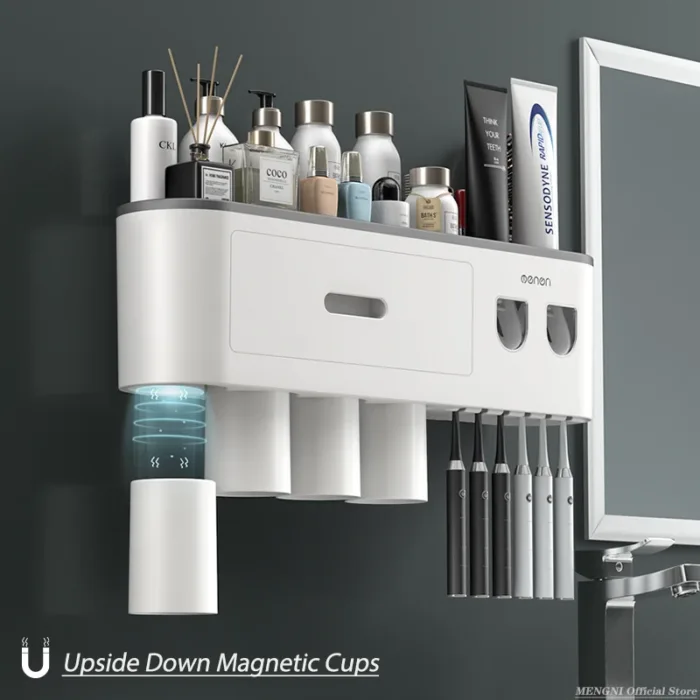MENGNI-Magnetic Adsorption Inverted Toothbrush Holder Wall -Automatic Toothpaste Squeezer Storage Rack Bathroom Accessories - Image 3
