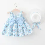 2Piece Summer Clothes Baby Girl Beach Dresses Casual Fashion Print Cute Bow Flower Princess Dress+Hat Newborn Clothing Set BC171
