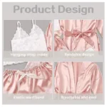 Women's Summer Sexy Pajama Pants Set 4 Pieces Lace Satin With Silk Sleepwear Robe Fashion And Comfortable Nightwear - Image 4