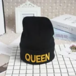 Hot KING QUEEN Letter Embroidery Knitted Cap Hip Hop Men Women Lovers Street Dance Bonnet Warm Hat Skullies Black White - Image 9