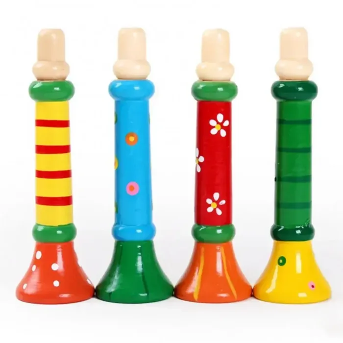 Multi-color Wooden Small Trumpet Kids Baby Musical Instrument Learning Toy Gift - Image 1