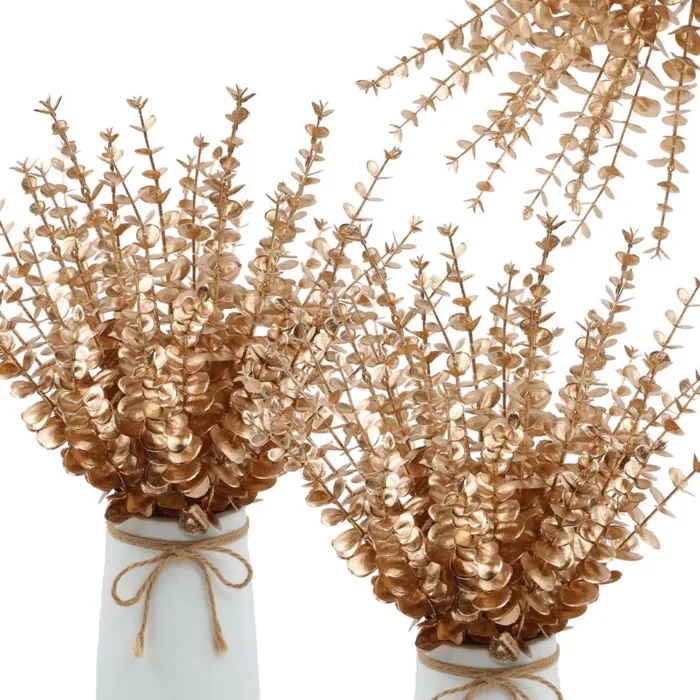 5pcs/Lot Artificial Gold Eucalyptus Branch Stem Artificial Plants for Home Wedding Flower Arrangement Greenery Decoration - Image 6