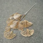 1PC Three-pronged Fan Leaf Netting Artificial Gold Ginkgo Eucalyptus Holly For Wedding Arch Flower Arrangement Home Decor Crafts - Image 3