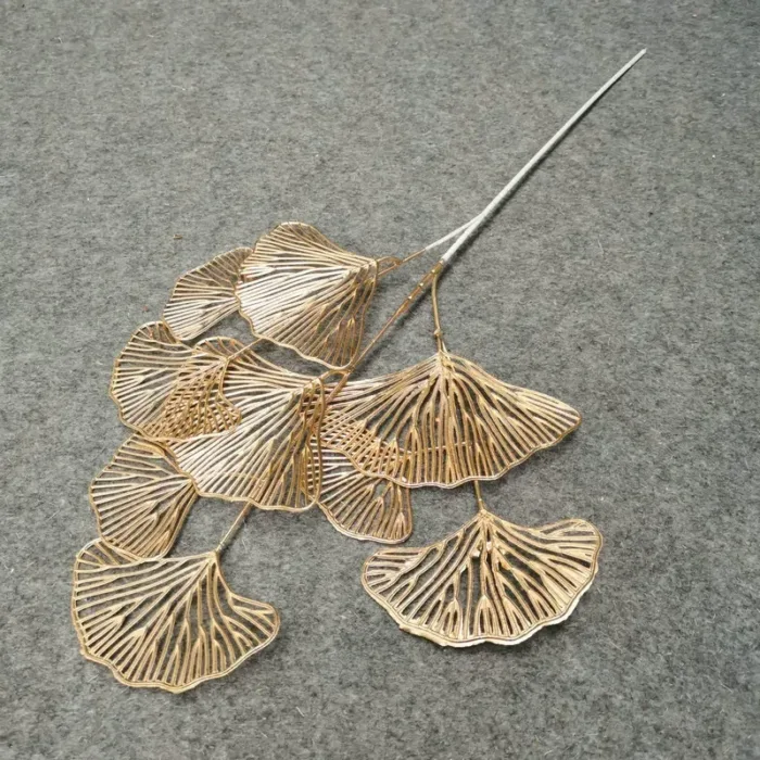 1PC Three-pronged Fan Leaf Netting Artificial Gold Ginkgo Eucalyptus Holly For Wedding Arch Flower Arrangement Home Decor Crafts - Image 3
