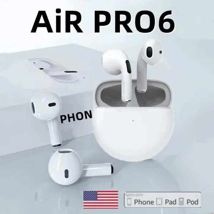 Original Air Pro 6 TWS Wireless Headphones Fone Bluetooth Earphones Mic Pods InEar Earpods Pro6 Earbuds sport Headset For Xiaomi - Image 1