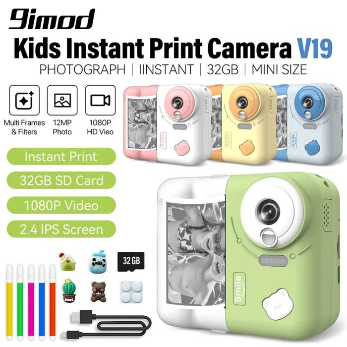 9IMOD Kids Camera Instant Print Camera 2.4 inch 1080P Children Digital Photo Video Camcorder Toys with 10X Digital Zoom TF Card - Image 1