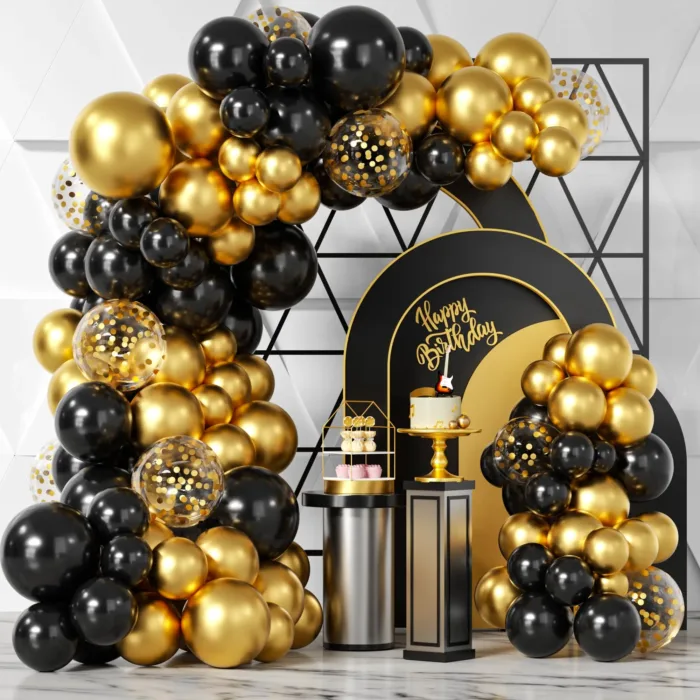 107pcs black gold balloon set. Graduation season New Year's Retirement Wedding Birthday Gender reveal party supplies decoration - Image 1