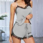 Women Summer Sexy Pajama Sets Sleepwear Sleeveless Strap Nightwear Lace Trim Satin Cami Top Brand Pijamas Strapless Pyjama Femme - Image 9