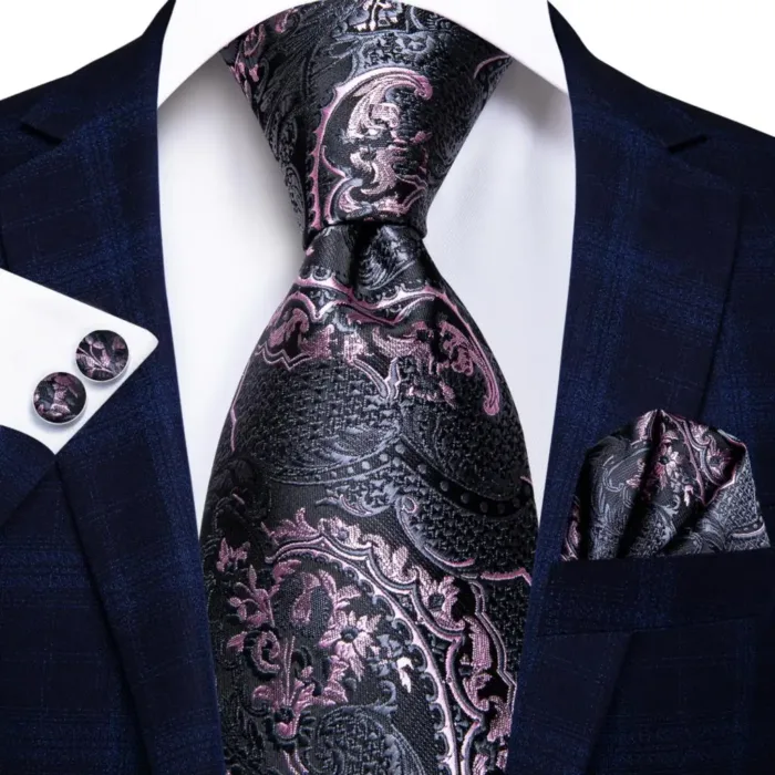Hi-Tie Designer Black Blue Striped 63inch Silk Men Tie Extra Long Ties for Men Woven Classic 160cm Men Necktie Pocket Square Set - Image 16