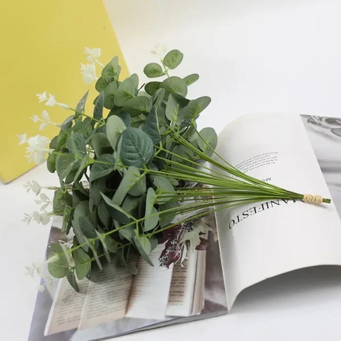 10pcs Eucalyptus Leaves Bunch Branch Artificial Plastic Plants Leaves Green Stems Wedding Faux Fake Flowers Cake DIY Decor - Image 5