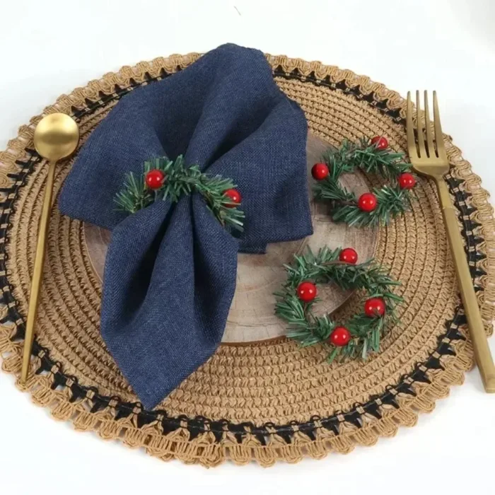 1pc Christmas Red Fruit PVC Pine Needle Napkin Ring Holders Xmas Table Decoration Home Wedding Banquet Hotel Table Sup - Image 3