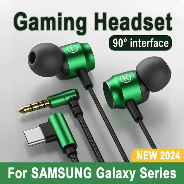 For Samsung 90° Jack Wired Gaming Headset HiFi Surround Sound With Mic Type C 3.5mm Music Headphones For Galaxy S24 23 iPhone 15 - Image 1