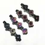 2023 New Fashion Sparkling Crystal Stone Braided Hair Clips 3 Flower Hair Accessory For Women Girls - Image 6