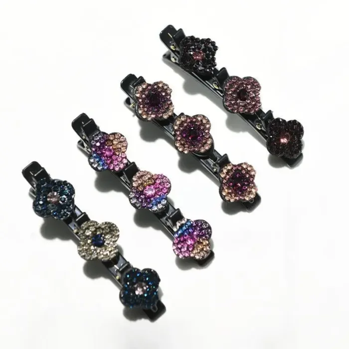 2023 New Fashion Sparkling Crystal Stone Braided Hair Clips 3 Flower Hair Accessory For Women Girls - Image 6