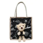 Girls Simple Cute Bear Handbag Ladies Fashion Commuter Canvas Bag Cubic Bear Decoration Canvas Material - Image 5