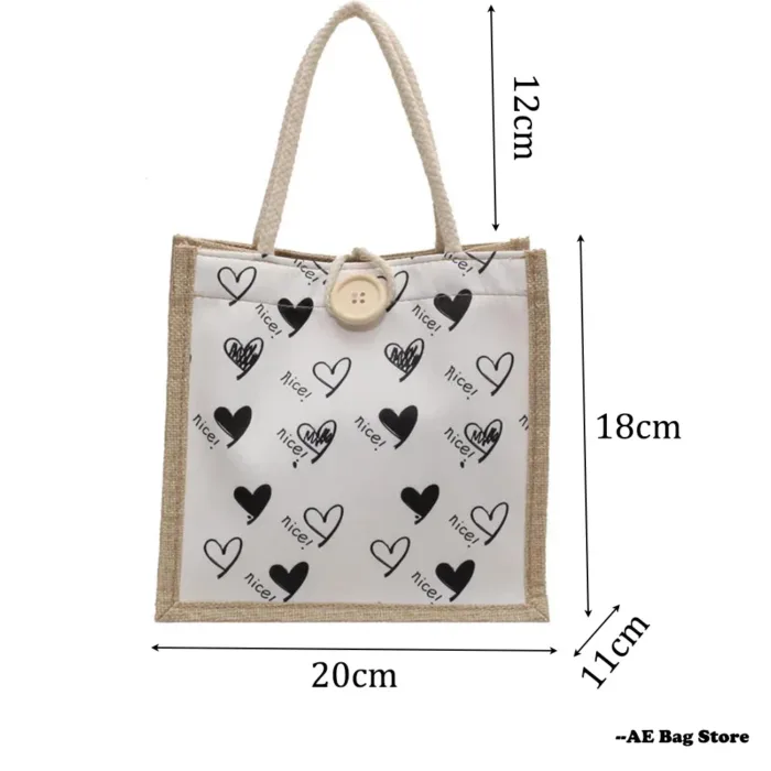 Linen Button Zipper Handbag Women Tote Large Capacity Grocery Bag Designer Bag Beach Organizer Portable Shopping Lunch Bag Gift - Image 6