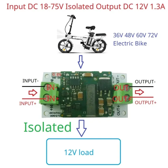 Electric Bicycle Isolated Regulated Power Module DC 36V 48V 60V to 12V 1.3A Step-Down DC-DC Converter Isolation Protection Board - Image 1