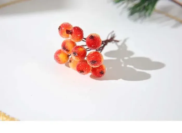 10pcs Mini Apple Fake Fruit glass Berries Artificial pomegranate red cherry Bouquet Stamen Christmas Apple Decorative - Image 5