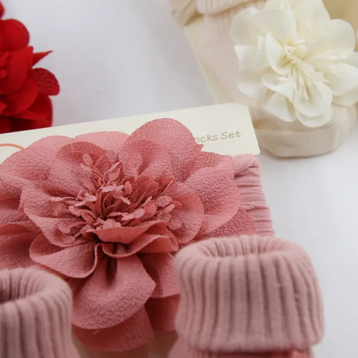 3Pcs/Set Lace Flower Baby Headbands Socks Wing Bow Cotton Non-slip Anklet 0-12M Stockings Wide Elastic Hairbands Infant Socks - Image 6